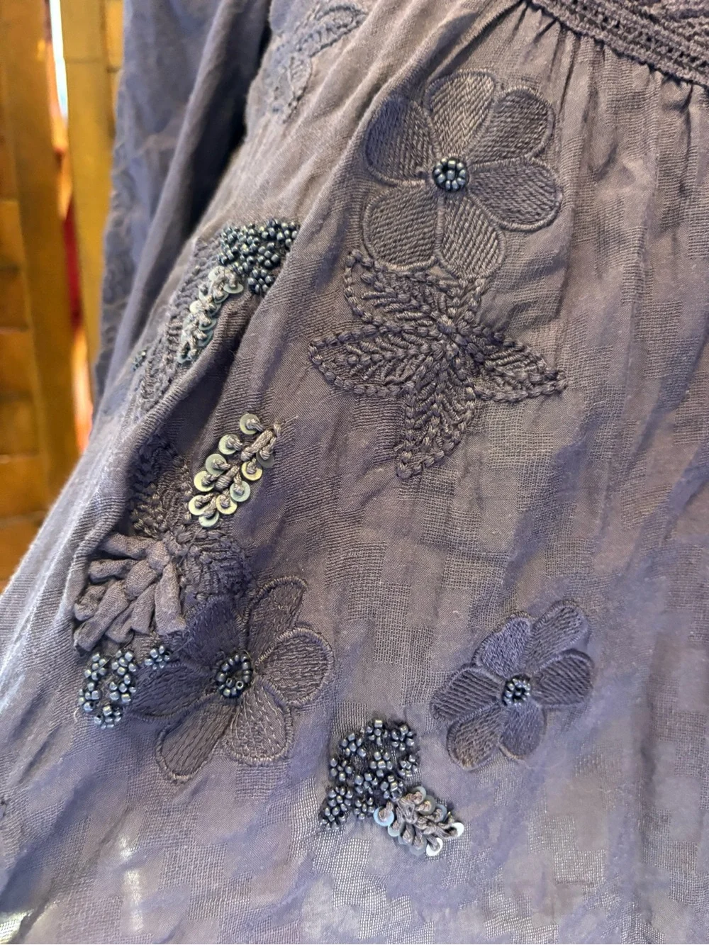 Anthropologie Vanessa Virginia women’s collaged lace top blouse navy blue size 6